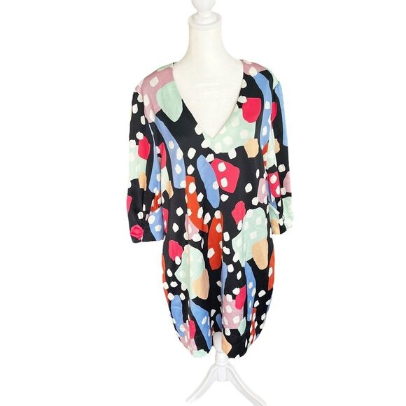 Crosby by Mollie Burch Ramey Mini Dress L NWT — Colorful Abstract Print Satin V- - Picture 3 of 12